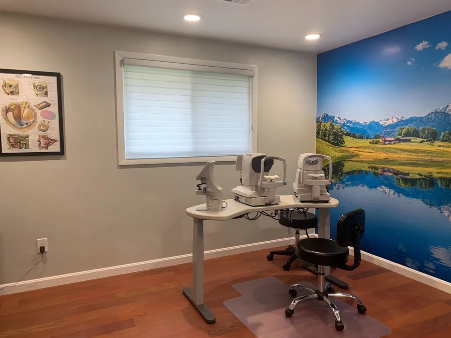 Exam room with a mountain landscape mural